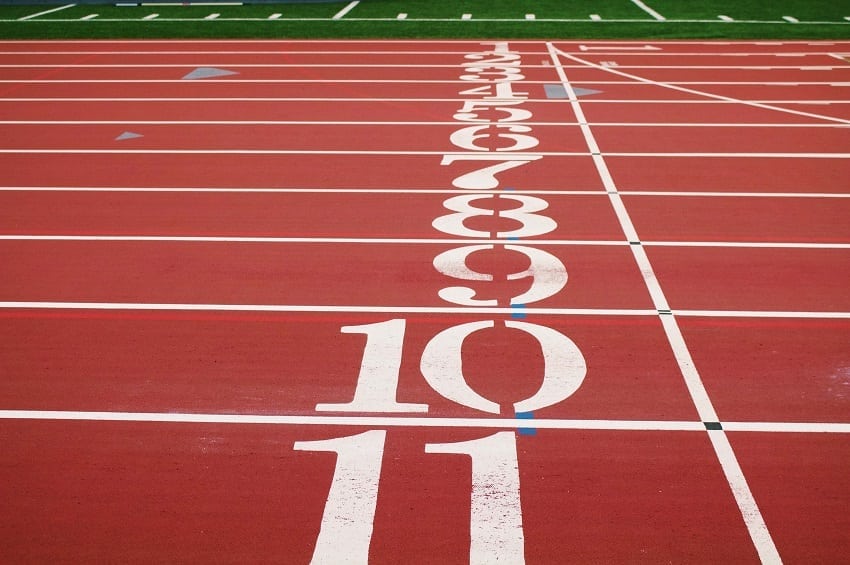 Running track finish line with numbers