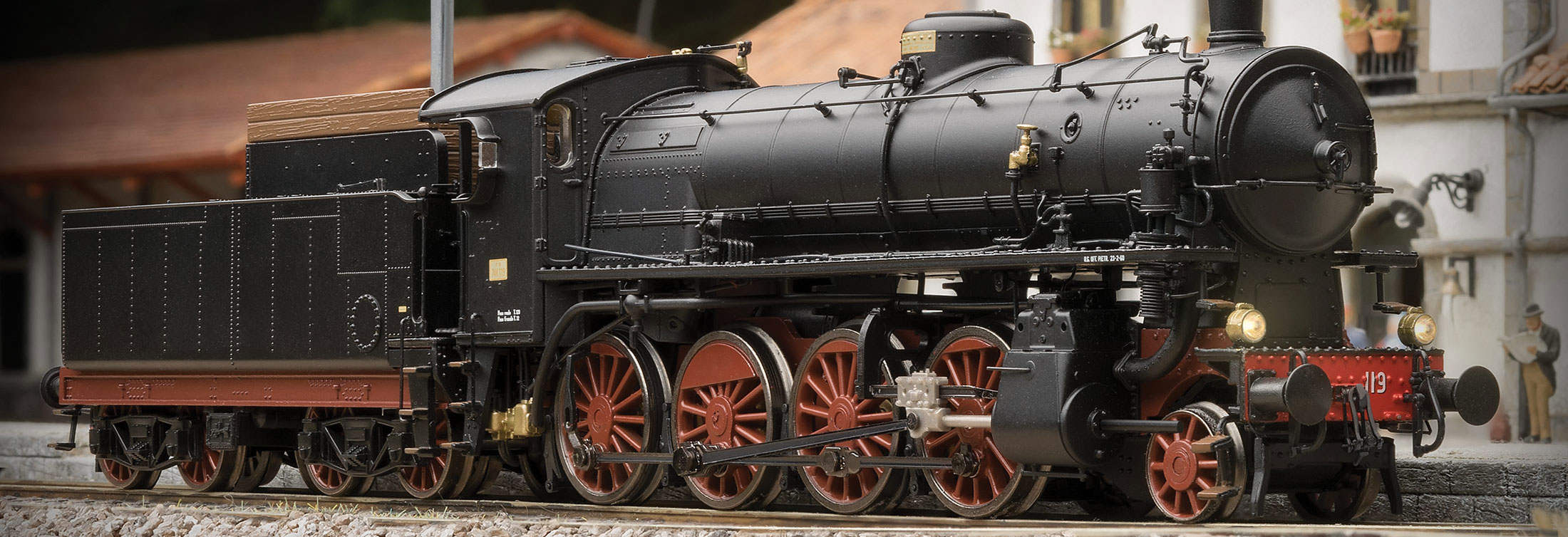Model train on tracks