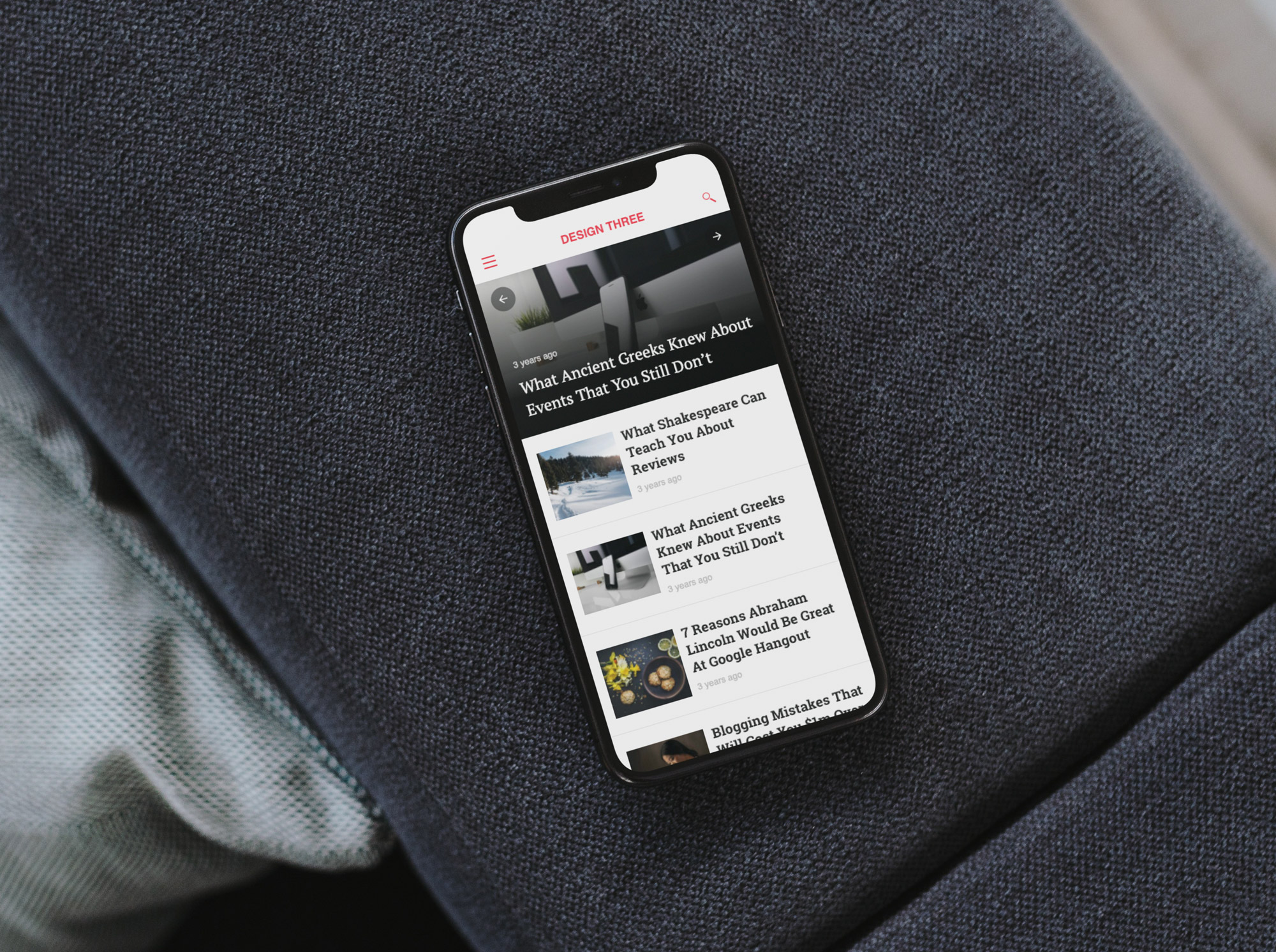 Blog site displayed on a mobile device