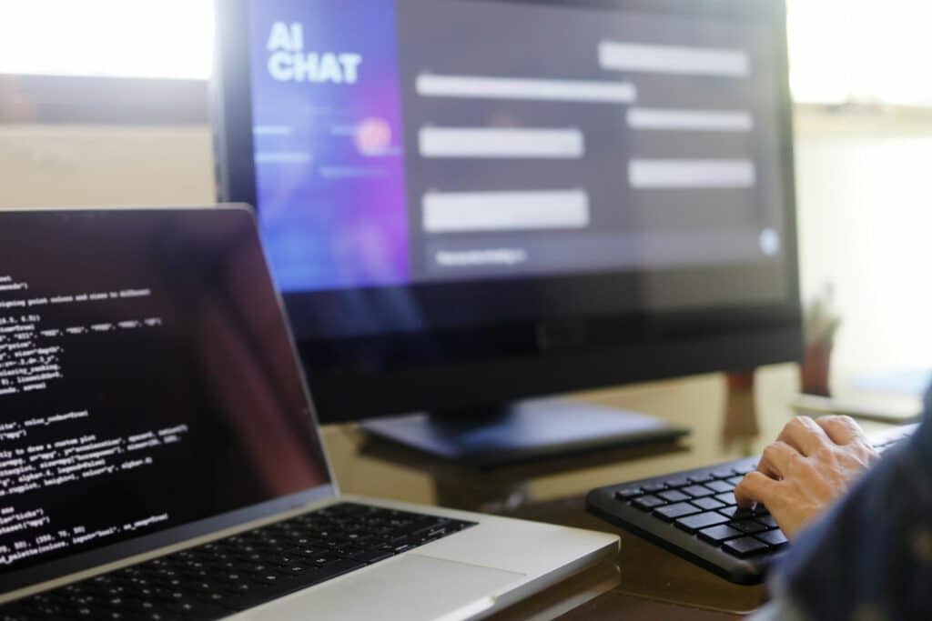 someone working with laptop and using Ai on computer